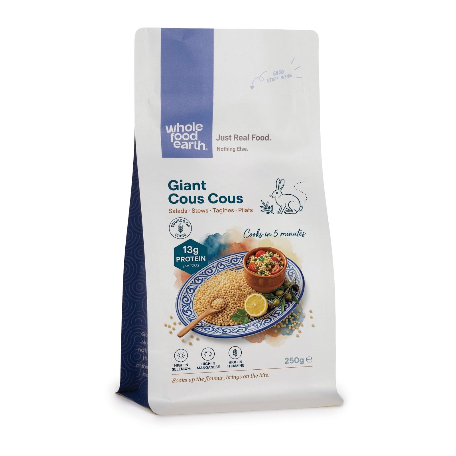Wholefood Earth Giant Couscous - 250g Pouch | Source of Protein & Fibre | GMO Free