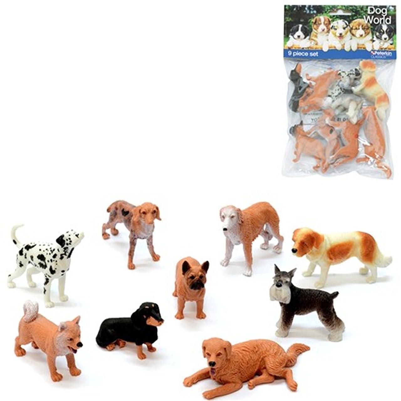 Peterkin Dog World 9-Piece Set - 7-10cm Plastic Dog Figures | Multicolor