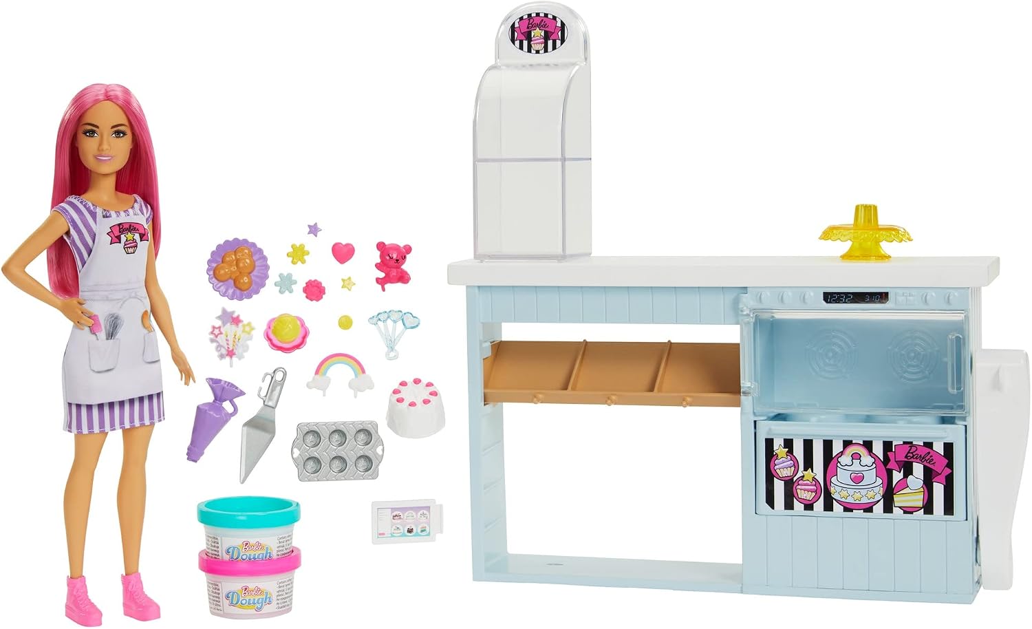 Barbie Bakery Playset with 12 in Petite Doll, Pink Hair, Bakery Station, Cake Ma 1