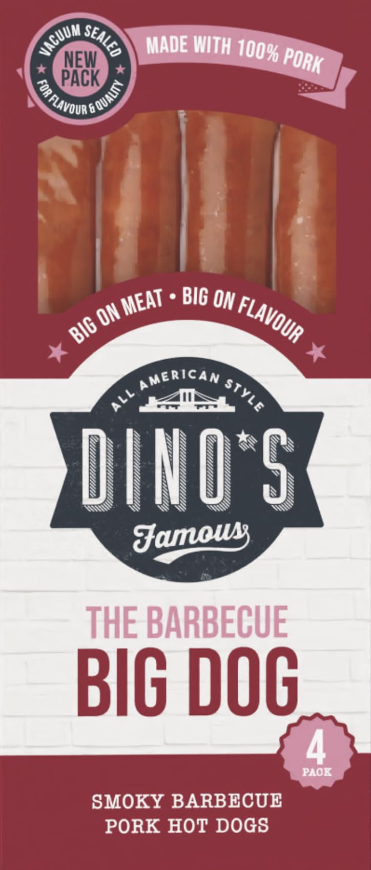 Dino's Famous All American Style Barbecue Big Dog Pork Franks | 360g Pack