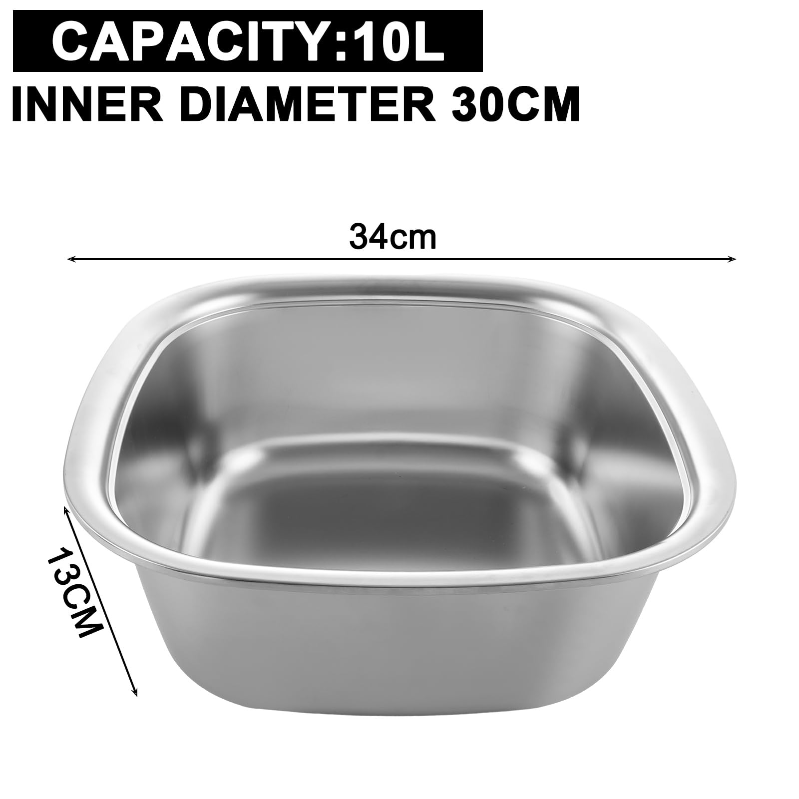 ASelected Stainless Steel Washing Up Bowl - 34x34x13cm Square Basin | Durable 304 Steel 2