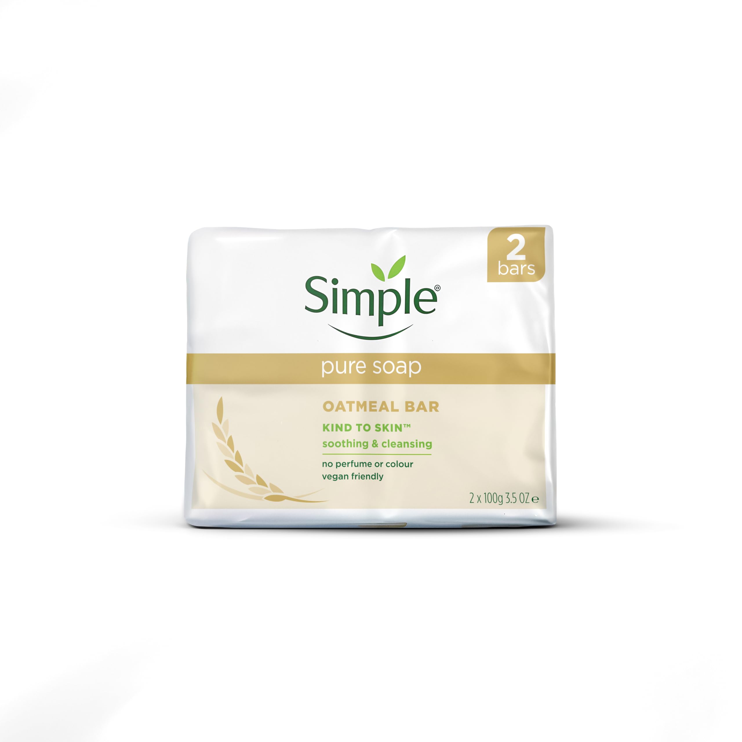 Simple Pure Soap Oatmeal Bar - Fragrance-Free, Gentle Cleansing for Sensitive Skin | 2 x 100g Bars