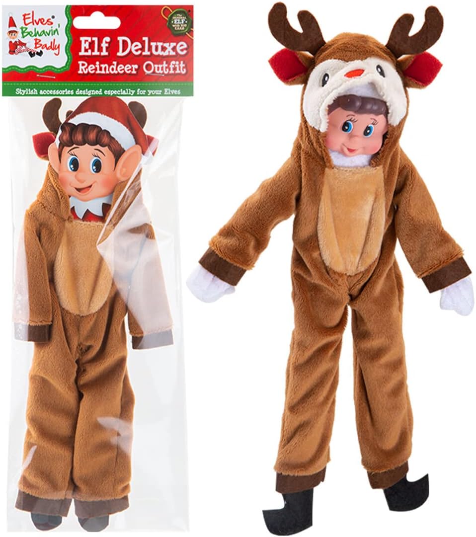 Elves Behavin Badly 500160 Elf Reindeer with Antlers Outfit - Plush Doll for Kids 3+ 1