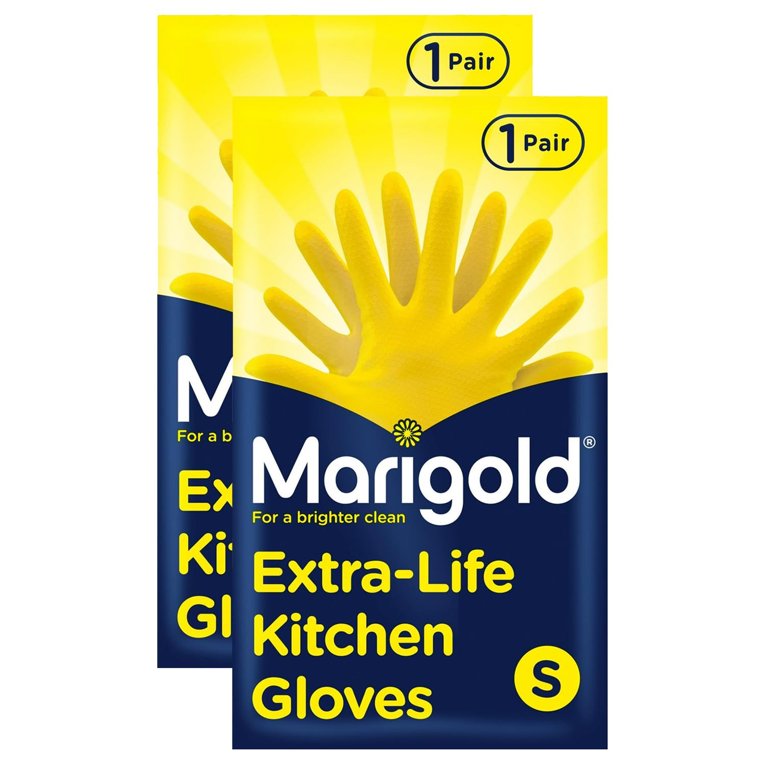Marigold Extra Life Kitchen Gloves - Triple Layered Latex, Cotton Lined, Size S, Yellow