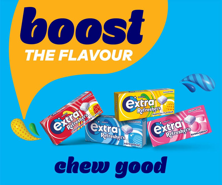 Extra - Refreshers Sugar Free Chewing Gum, Strawberry Lemon Flavour, 16 Packs (112 Pieces)