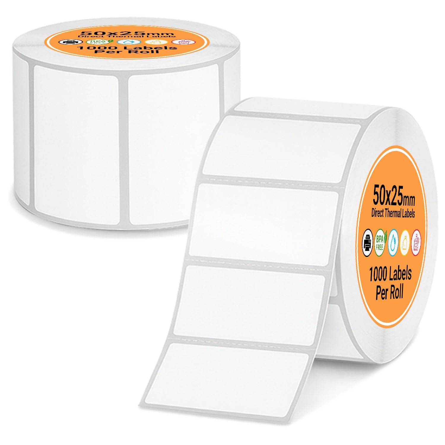 eCompostable Direct Thermal Printer Labels - 50mm x 25mm, 1000 Roll, Self-Adhesive Perforated