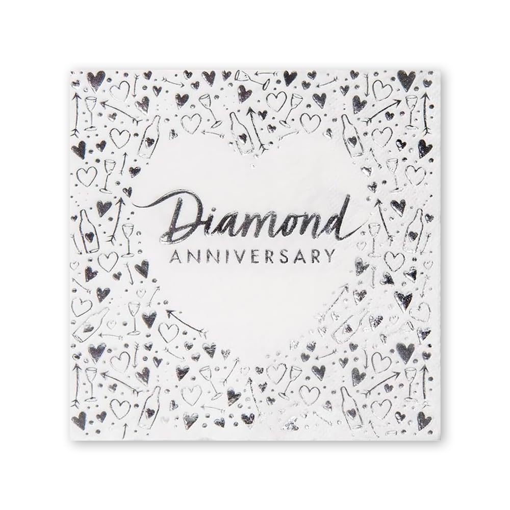 Anniversary House Diamond Anniversary 3-Ply Paper Luncheon Napkins - 16 Count | 13 Inch