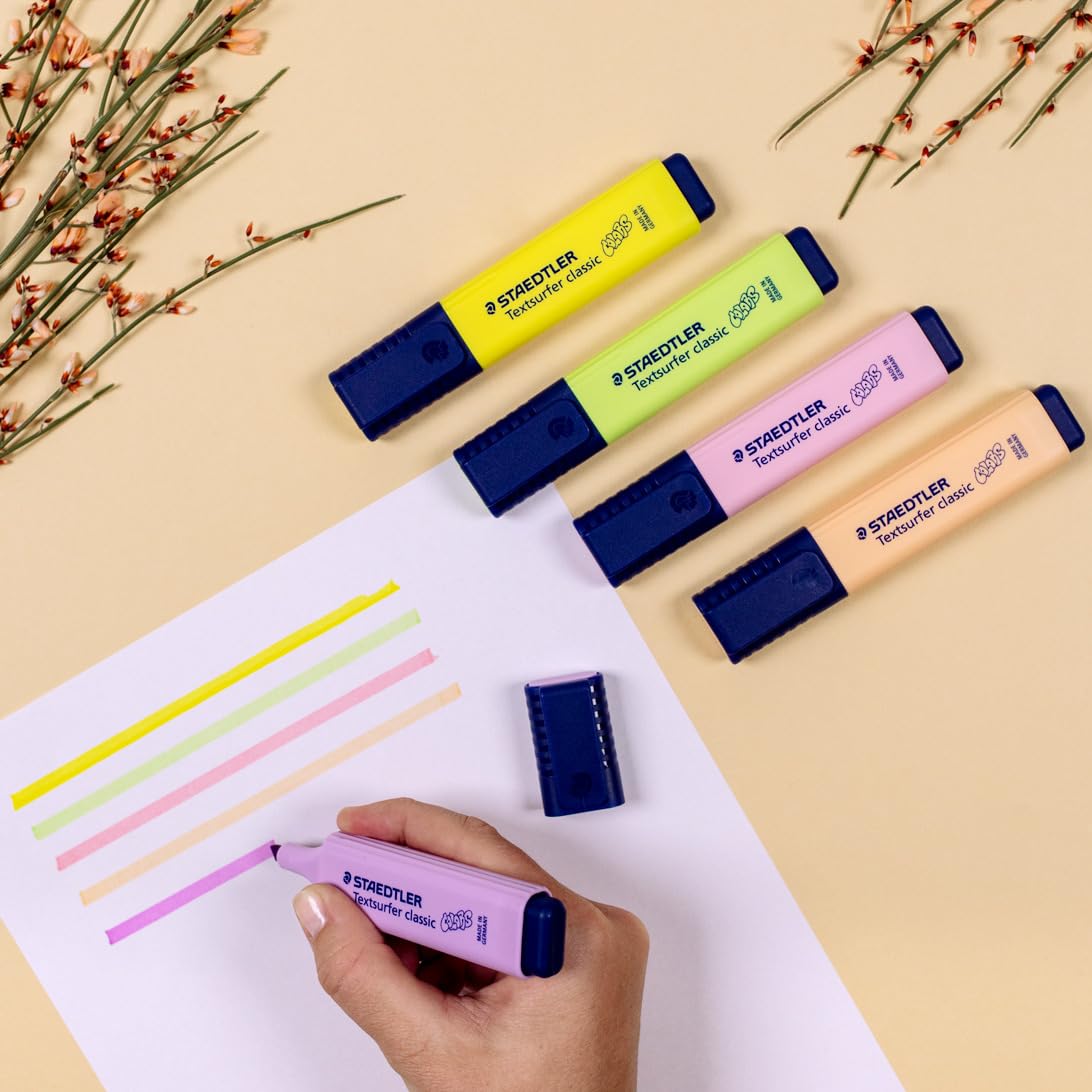 STAEDTLER Textsurfer Classic Pastel Highlighter - Chisel Tip, Ink Jet Safe | Pack of 6