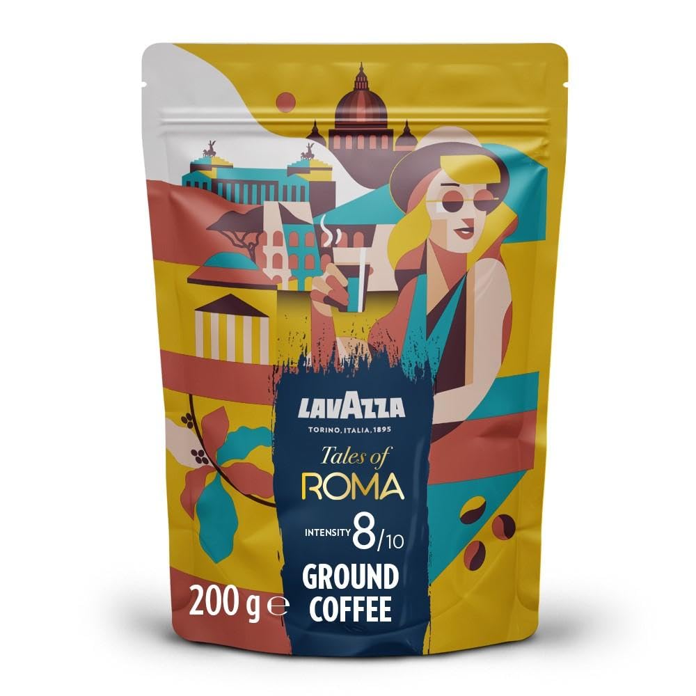 Lavazza Tales of Roma Coffee Ground - Aromatic Notes of Hazelnut and Dark Chocolate, Ideal for Moka Pots, 200 g 1