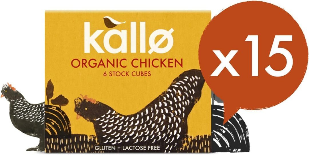 Kallo Organic Chicken Stock Cubes, Gluten Free & Lactose Free, No Artificial Additives, 90 Cubes (15 x 6)