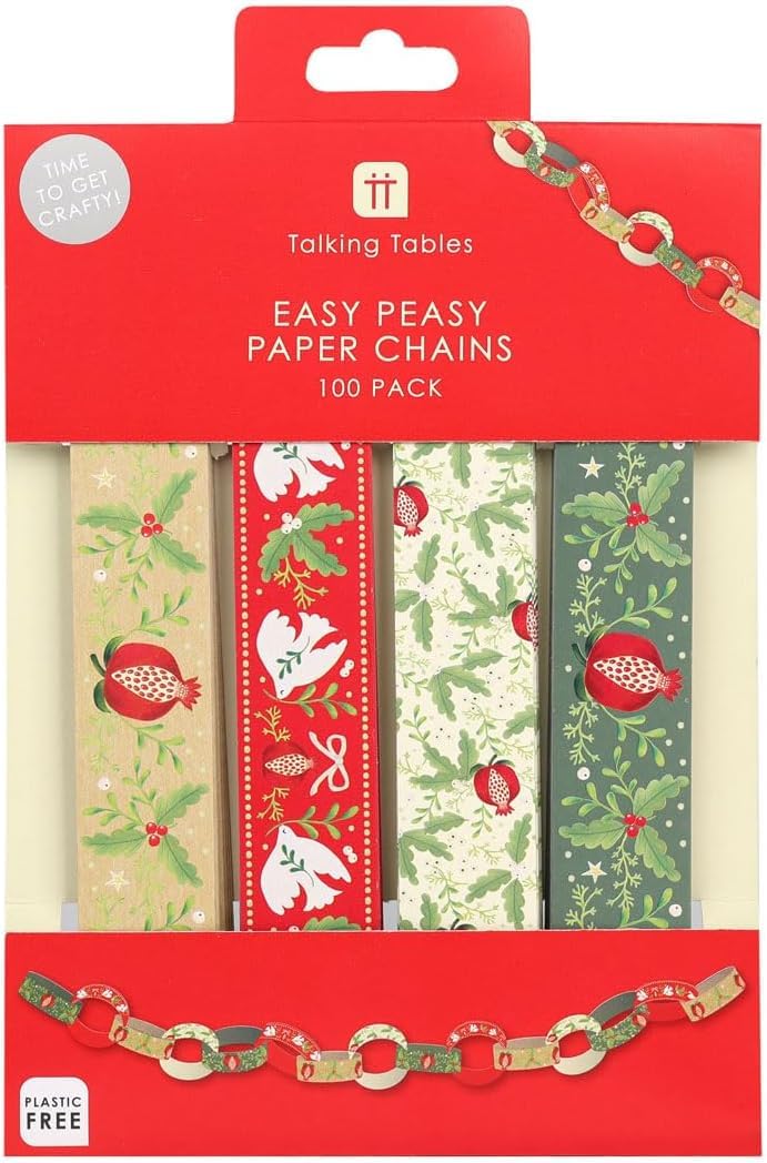 Talking Tables 100 x Paper Chains 6.5m - Recyclable Christmas Craft Decoration for Kids & Families 9