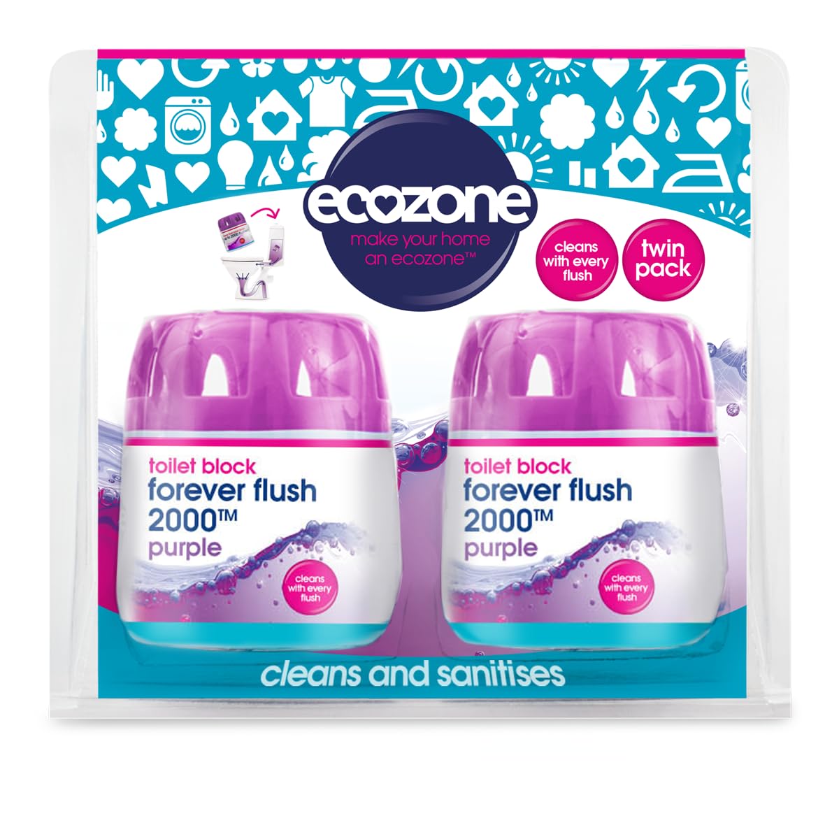 Ecozone Forever Flush 2000 Purple Toilet Blocks - Eco Friendly Toilet Cleaner & Descaler 3