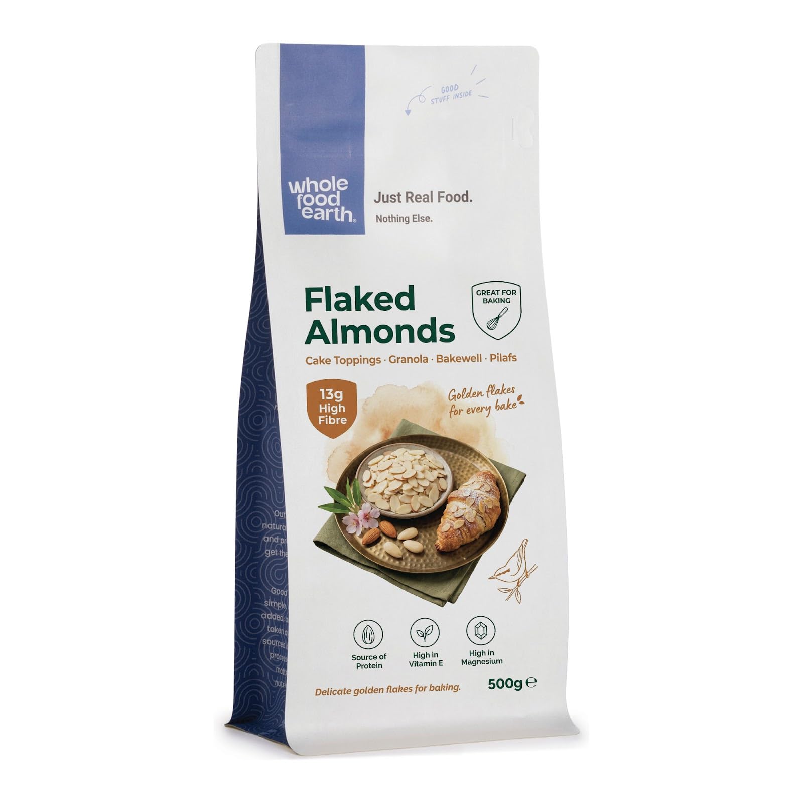 Wholefood Earth Flaked Almonds - High Fibre, GMO Free, Vegan | 500g