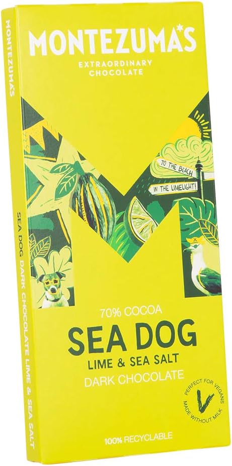 Montezuma - Sea Dog 70% Cocoa Dark Chocolate with Sea Salt & Lime, Vegan Gluten-Free Bar