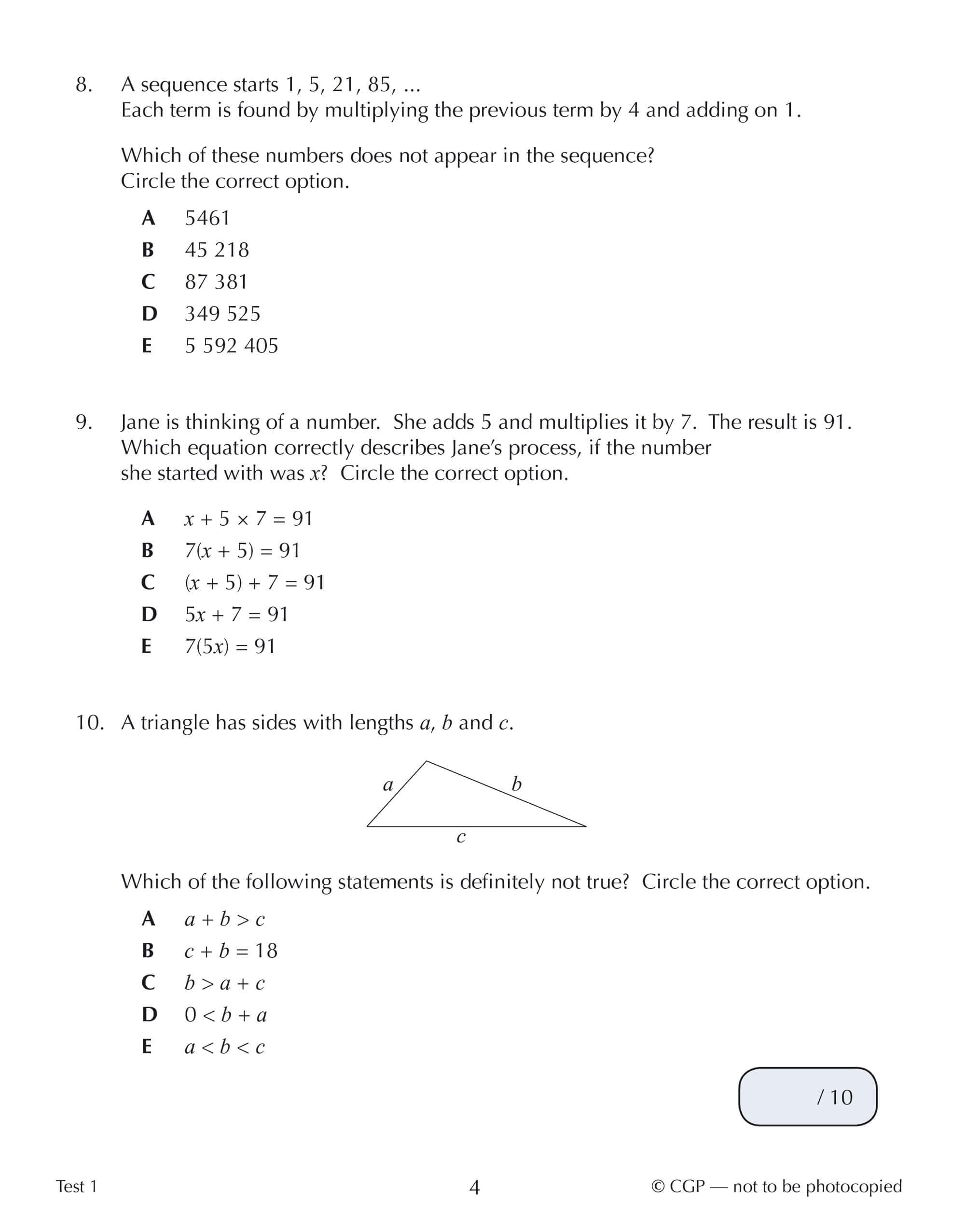 CGP 11+ GL 10-Minute Tests: Maths - Ages 10-11 (with Online Edition) | Paperback 4