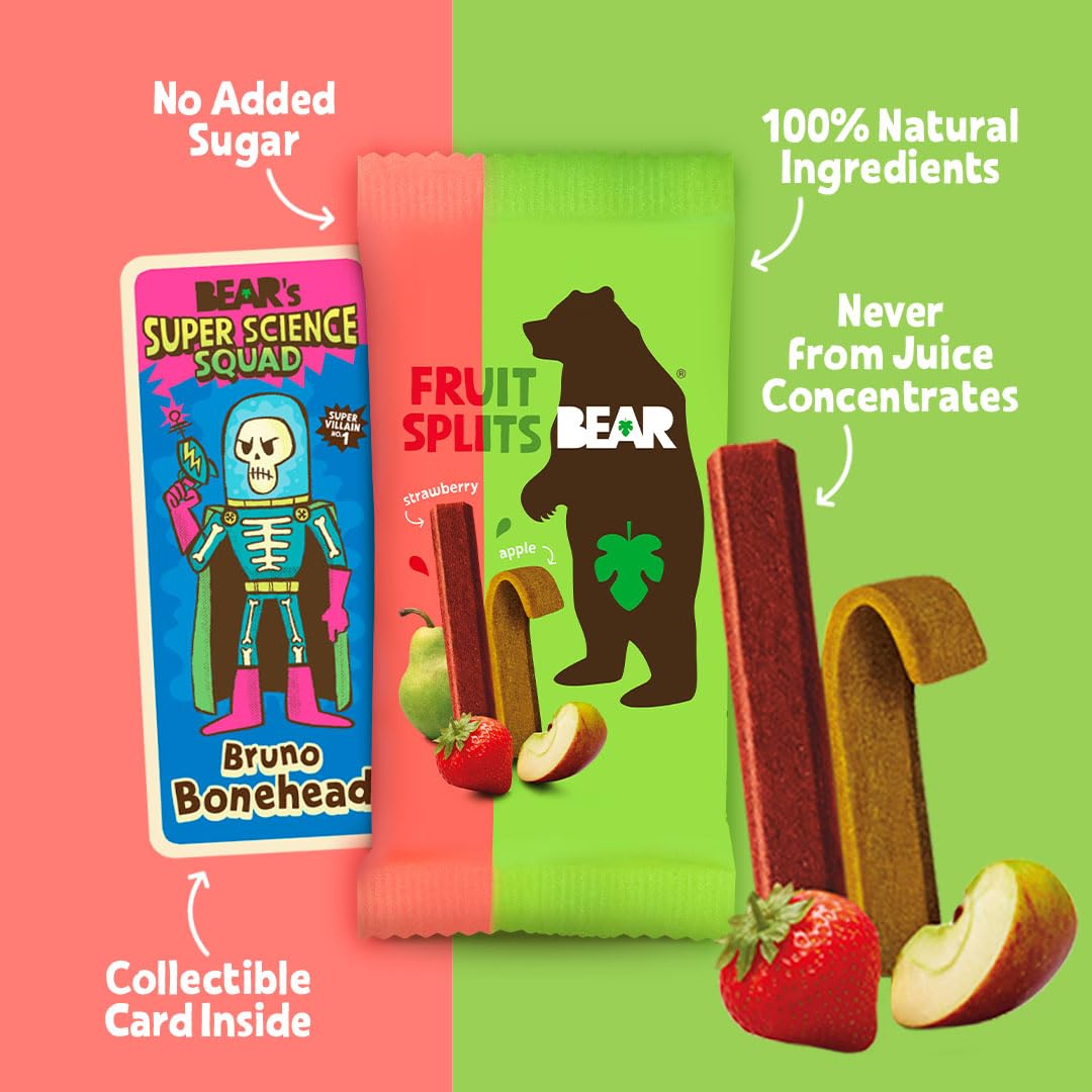 BEAR Fruit Splits Strawberry & Apple - 18 Pack (20g Each) | 100% Fruit Snack | High Fibre 2