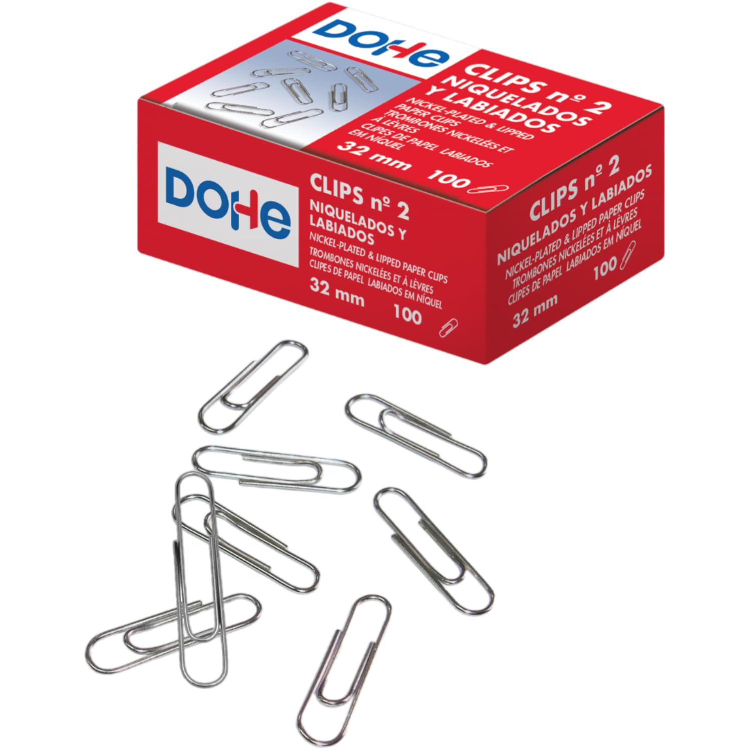 DOHE Nickel-Plated Metal Clips - 32mm Size No. 2 | Pack of 100 | Metallic Silver 1
