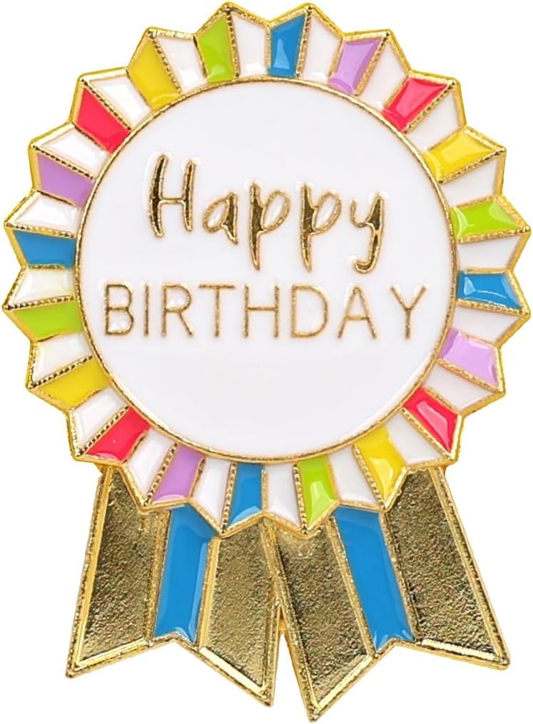 Talking Tables Happy Birthday Badge - Rainbow Gold Enamel Metal Rosette | Reusable Party Accessory | 4.5 cm