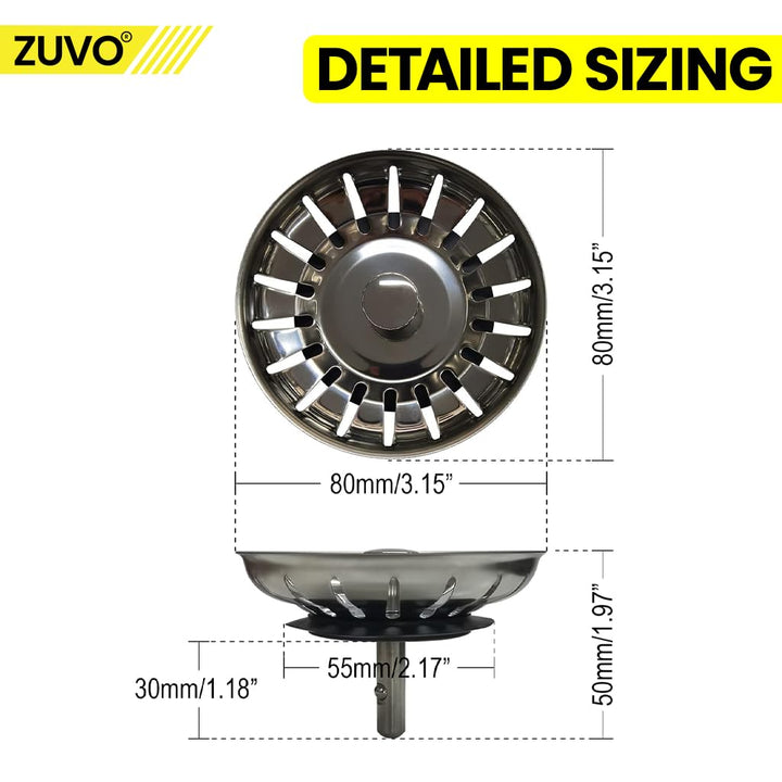 Zuvo 78mm Stainless Steel Kitchen Sink Strainer Plug Replacement