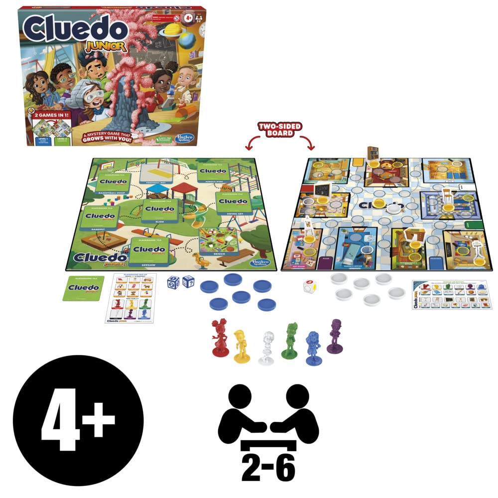 Hasbro Gaming Cluedo Junior Board Game, 2-in-1 Detective Game for Kids 4+ Years, Double-Sided Gameboard for 2-6 Players