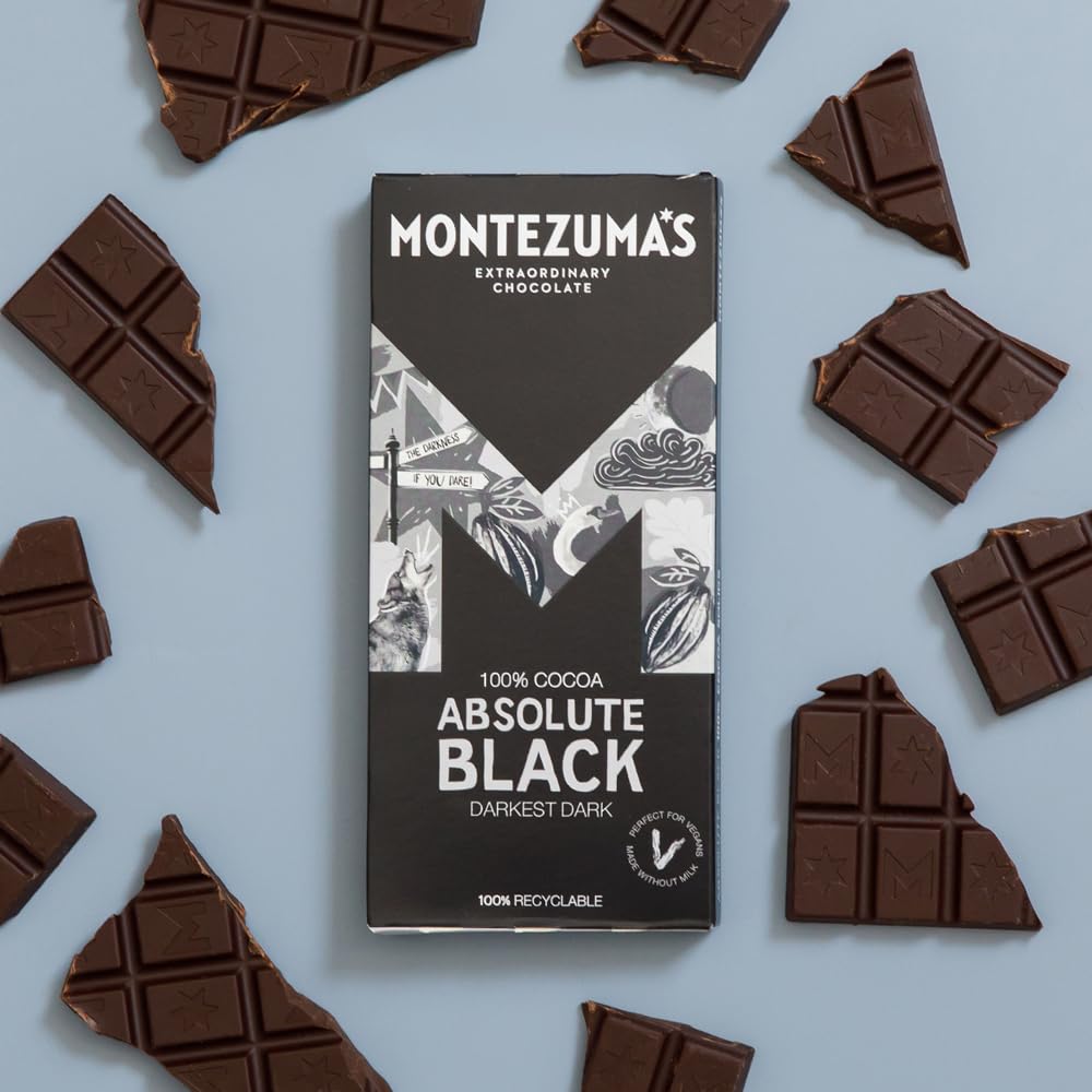 Montezuma - Absolute Black 100% Cocoa Dark Chocolate Bar, Vegan & Gluten-Free