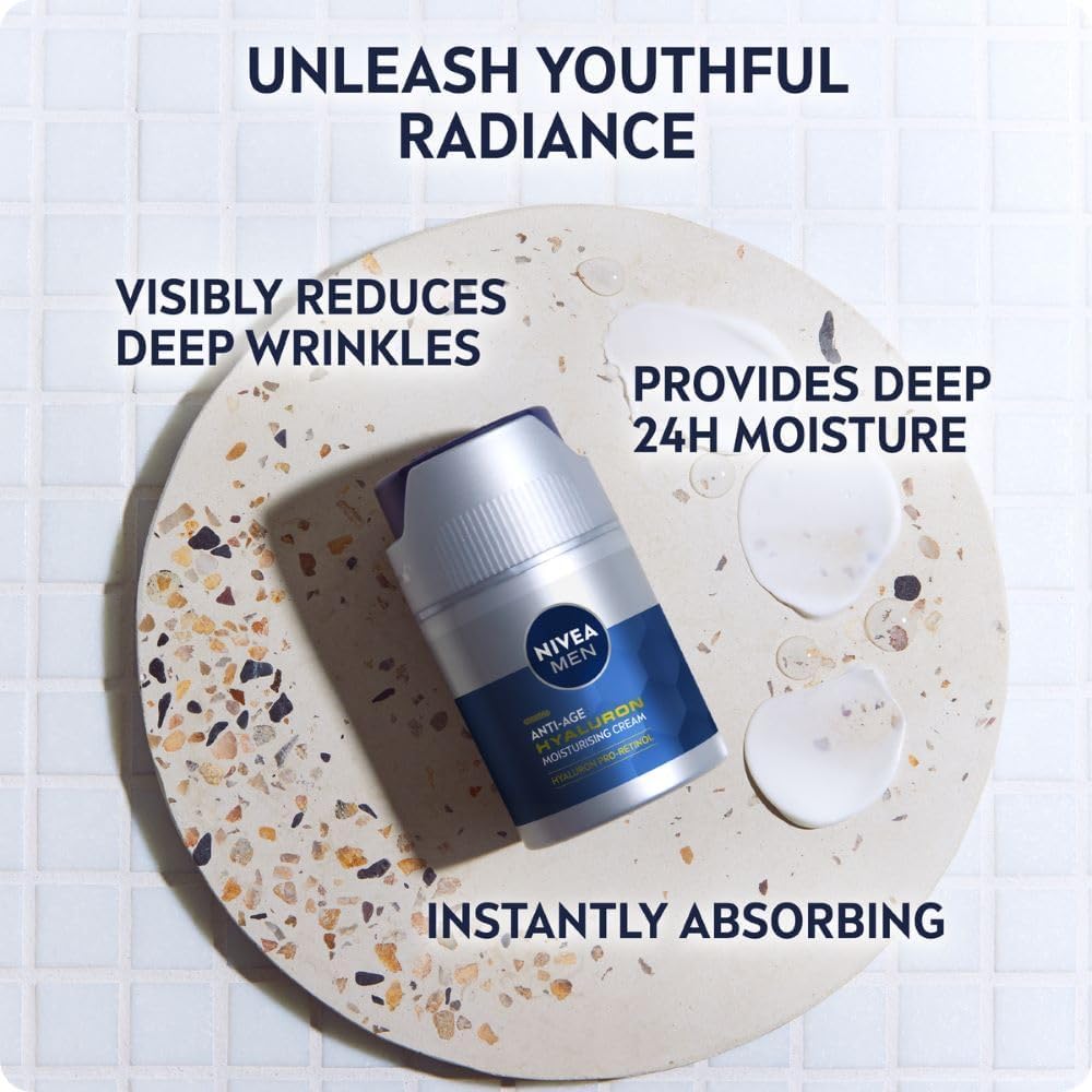 NIVEA MEN Anti-Age Hyaluron SPF15 Moisturising Cream - Reduces Deep Wrinkles, Firms Skin, Hydrates | 50ml