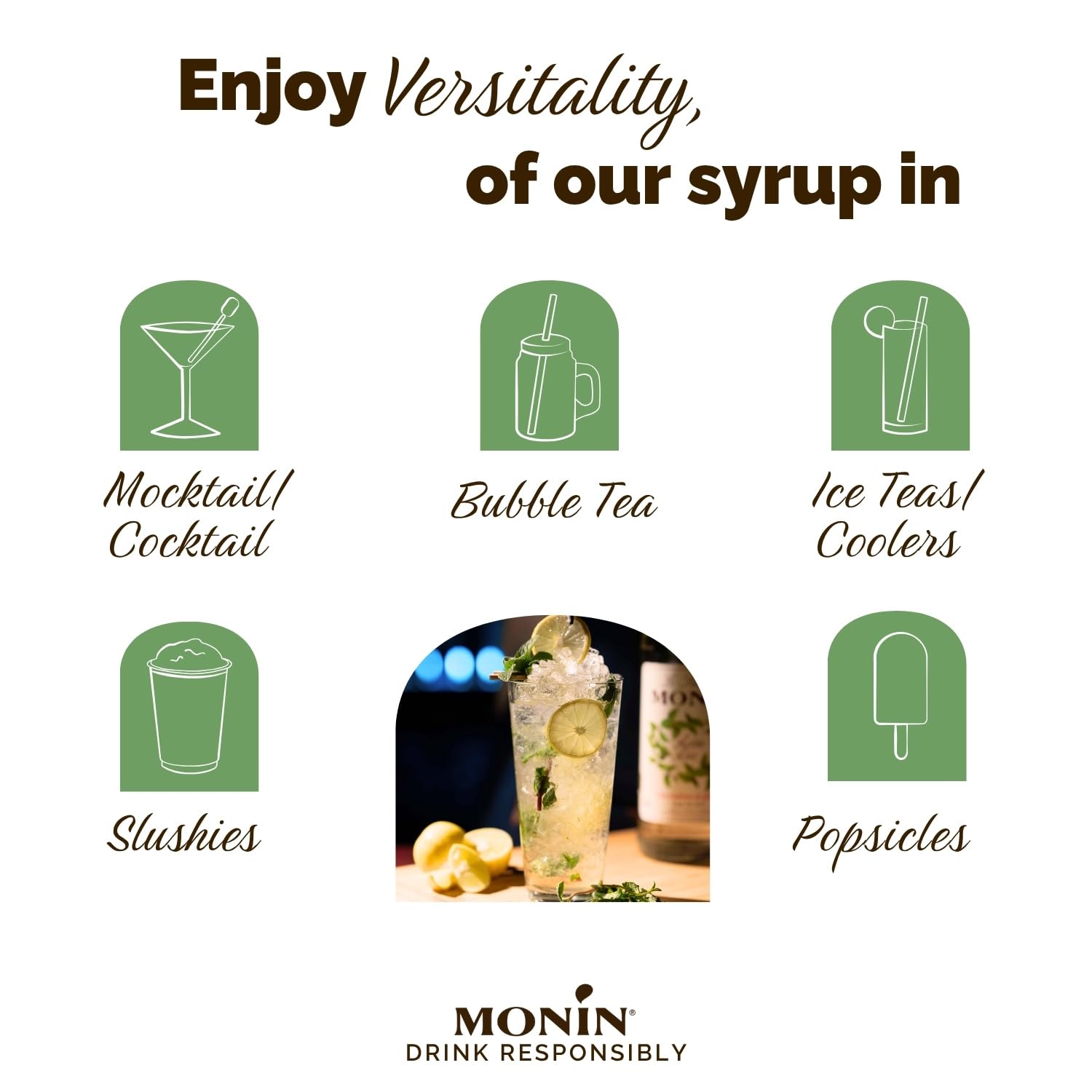 MONIN Mojito Mint Syrup 700ml - Natural Flavouring, Vegan, Halal, Kosher - for Cocktails, Mocktails, Lemonades 3