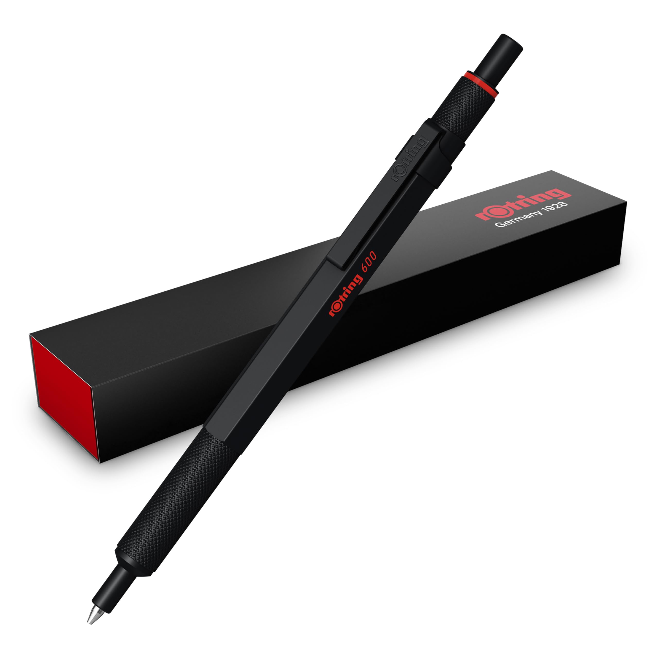 rOtring 600 Gel Pen | 0.55 mm | Black Ink | Black Metal Body Pen | Non-Slip Knurled Grip & Hexagonal Barrel | Refillable 1
