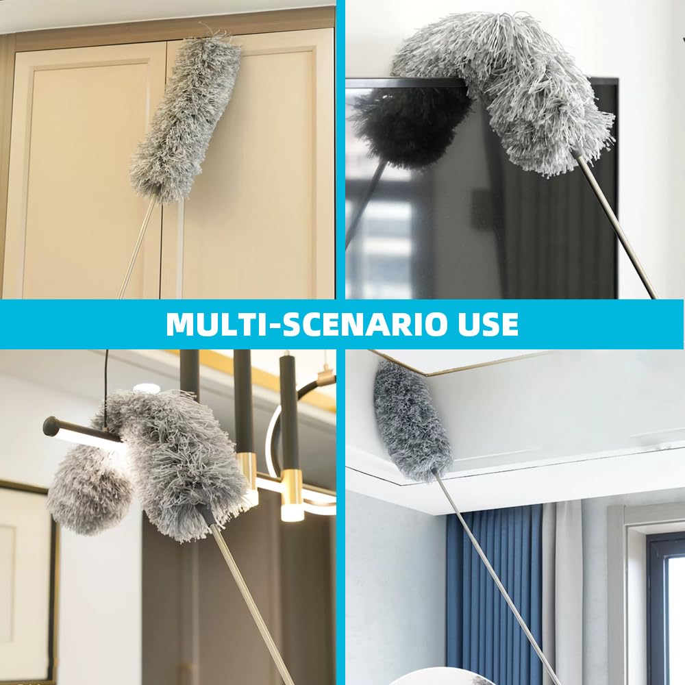 Lychico Extendable Feather Duster - Bendable Microfiber Duster with Telescoping Handle (30-100 inch), Grey