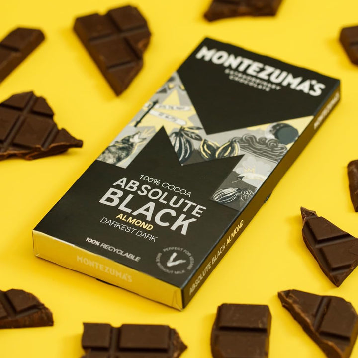 Montezuma - Absolute Black 100% Cocoa Dark Chocolate with Almonds 90g Bar