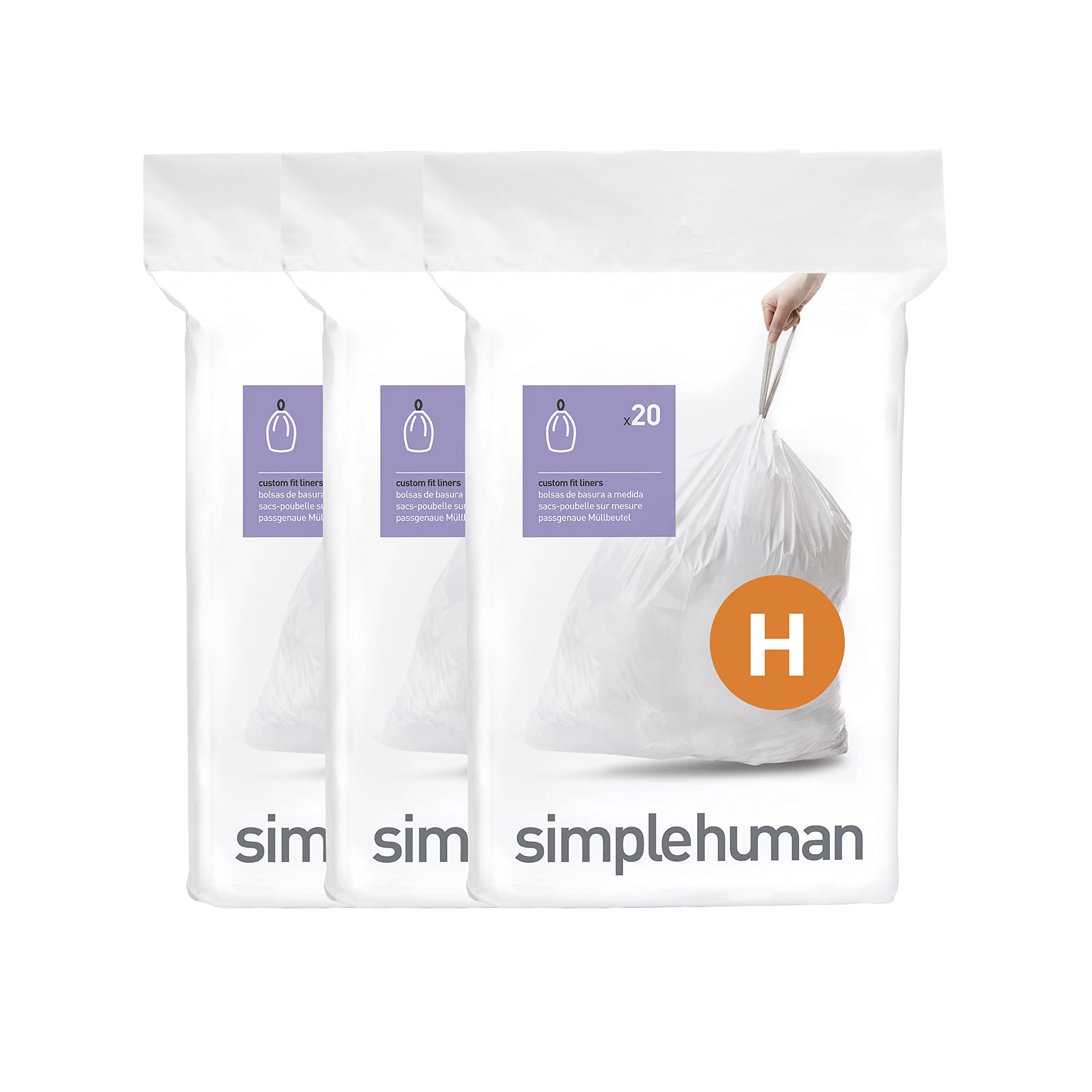 simplehuman Code H Bin Liners - 60 Count Custom Fit Bags | 50% Recycled Plastic 1
