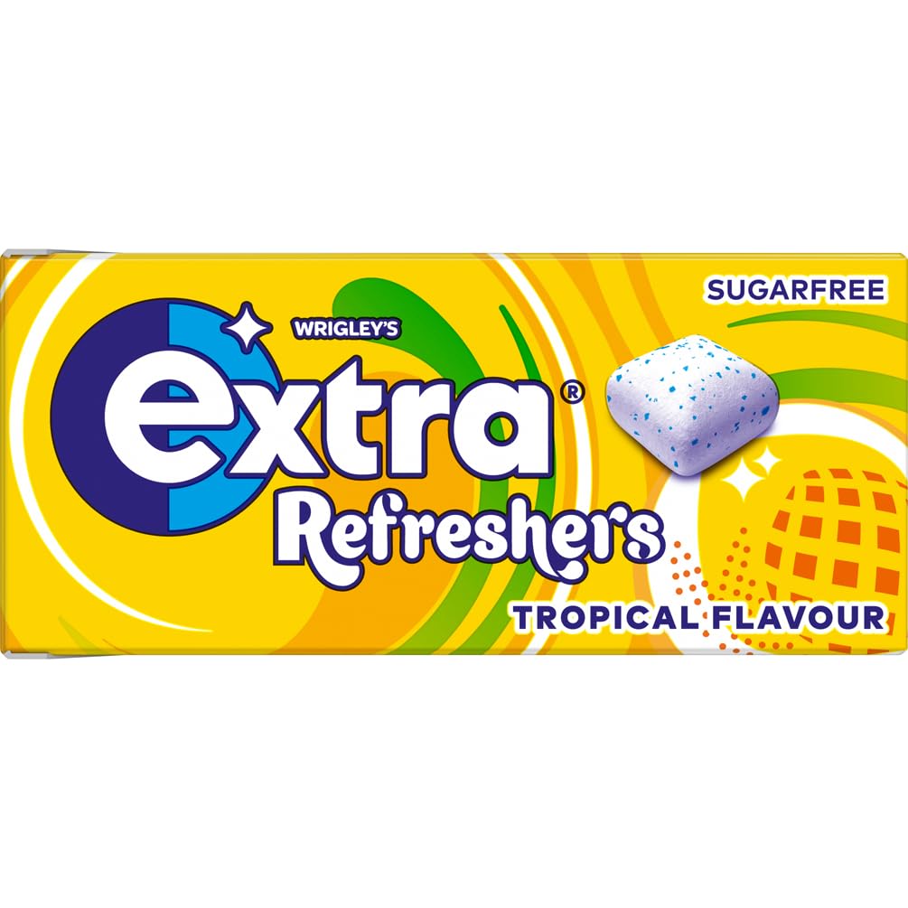Extra Refreshers Tropical Flavour Sugar-Free Chewing Gum - 16 Packs (112 Pieces) with Xylitol