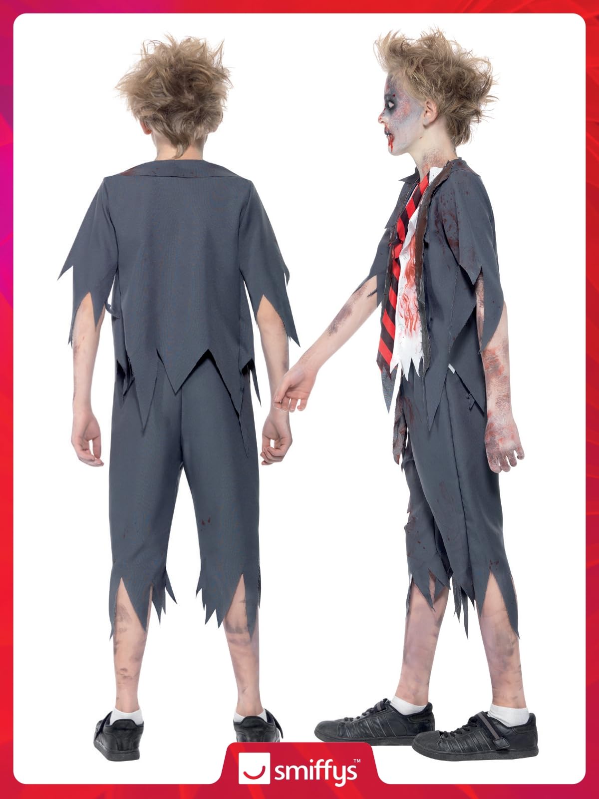 Smiffys Zombie School Boy Costume - Grey Full Set with Trousers, Jacket, Mock Shirt & Tie for Kids Ages 7-9 2