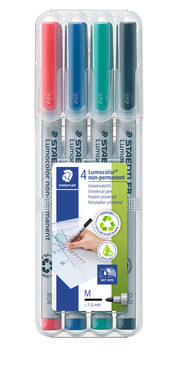 STAEDTLER Lumocolor 315 WP4 Non-Permanent Pen - Medium 1.0mm Line Width, Assorted Colours (4 Pack) 1