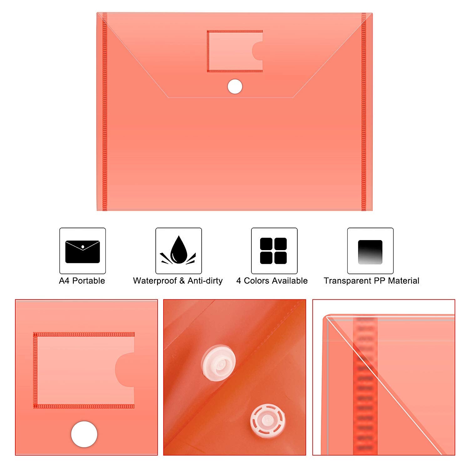 ASelected A4 Plastic Document Wallets with Popper Closure | 24 Pack | Clear | Holds 100 Sheets 2