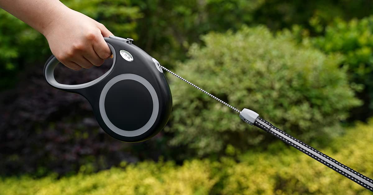 EC.TEAK Retractable Dog Leash - 30 FT for Medium/Large Dogs (Up to 110 lbs) | Black Nylon 6