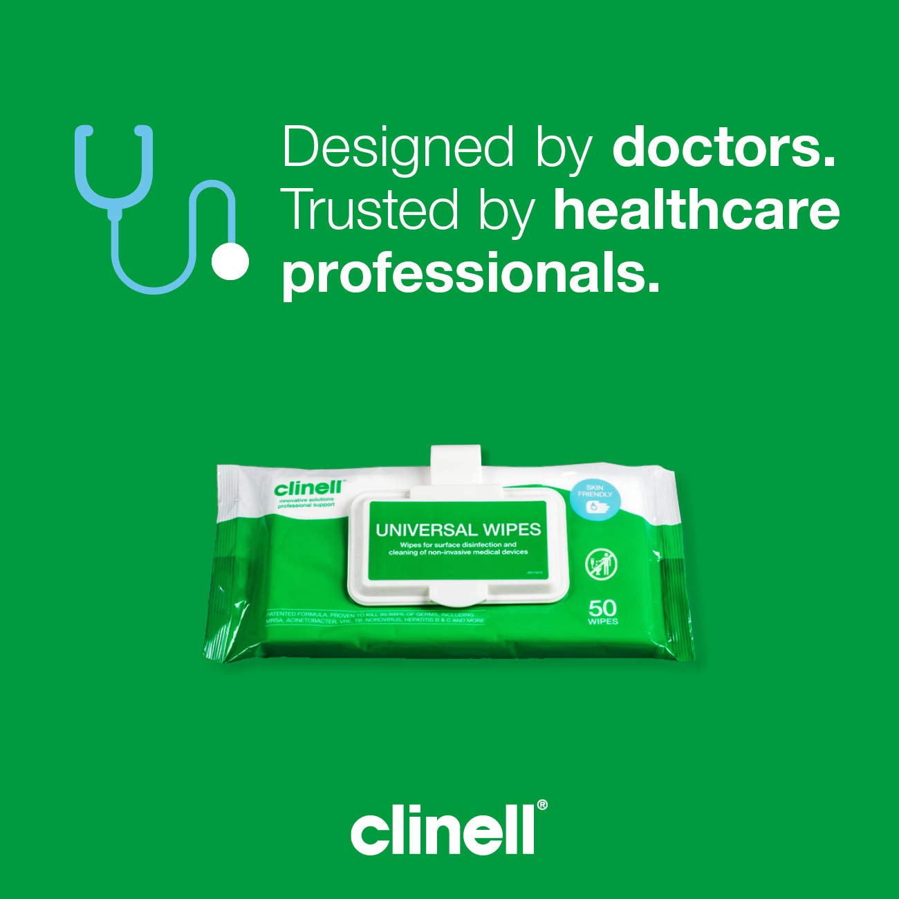 Clinell CWCP50 Universal Cleaning and Disinfection Wipes - 50 Wipes per Clip Pack 3