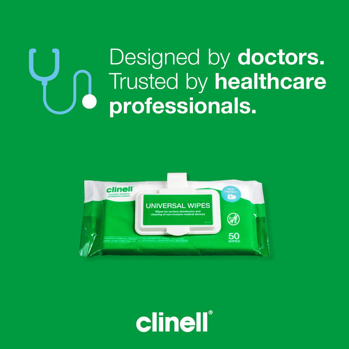 Clinell CWCP50 Universal Cleaning and Disinfection Wipes - 50 Wipes per Clip Pack
