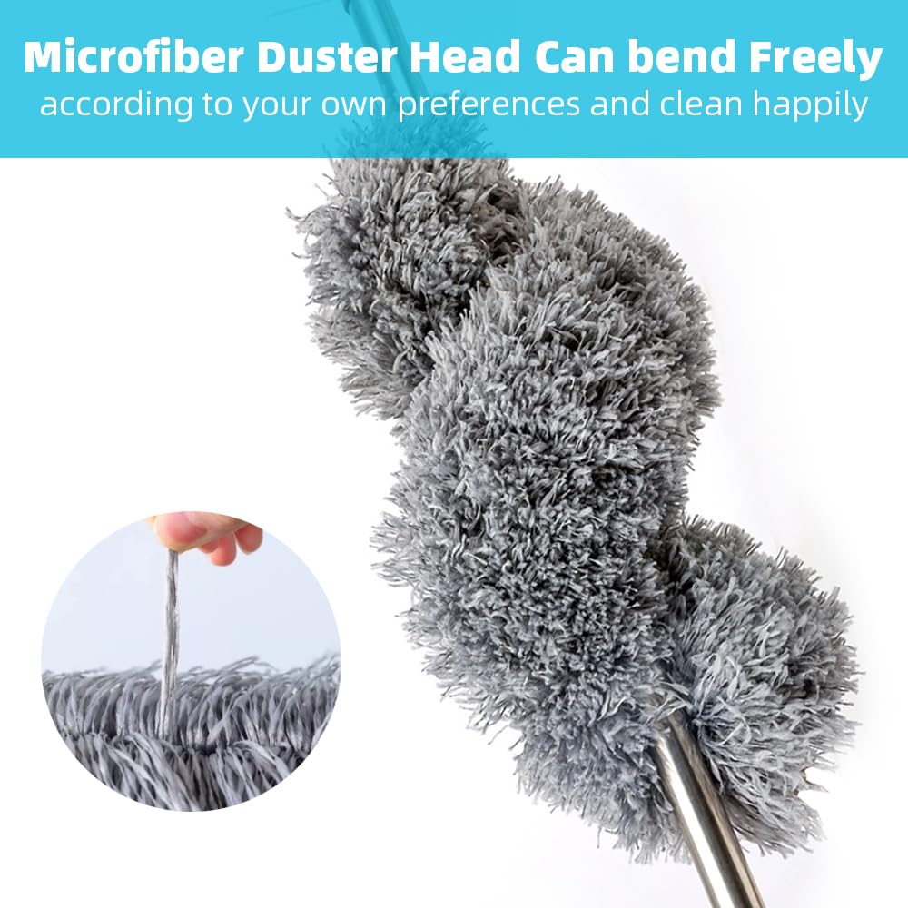 Lychico Extendable Feather Duster - Bendable Microfiber Duster with Telescoping Handle (30-100 inch), Grey 3