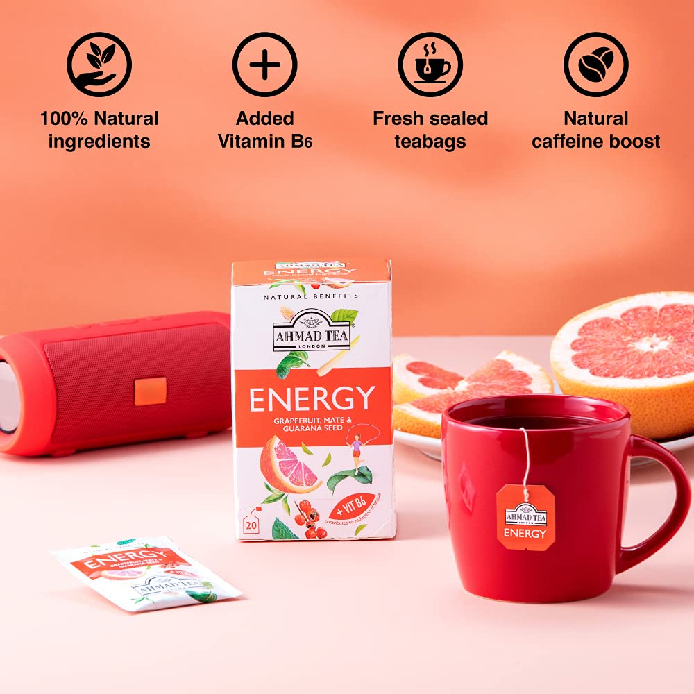 Ahmad Tea Natural Benefit Energy Tea - Grapefruit, Mate & Guarana Seed Blend | 20 Count Teabags 2
