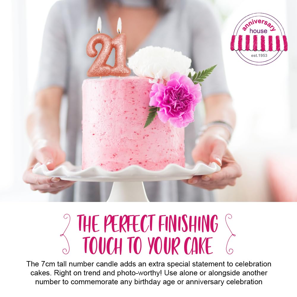 Anniversary House 21st Birthday Candle - Rose Gold Glitter Number 21 Cake Topper 5