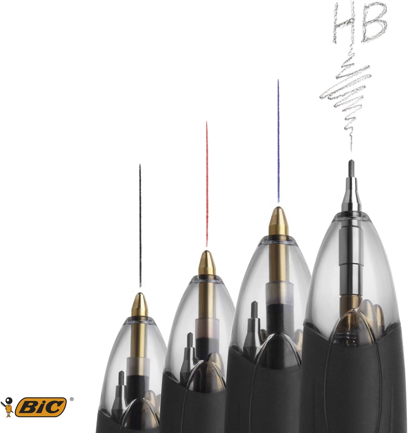BIC 4 Colours Multifunctional Ballpoint Pen and HB Pencil Combo - Set of 12 - All in One Writing Instrument with Built in Eraser 2