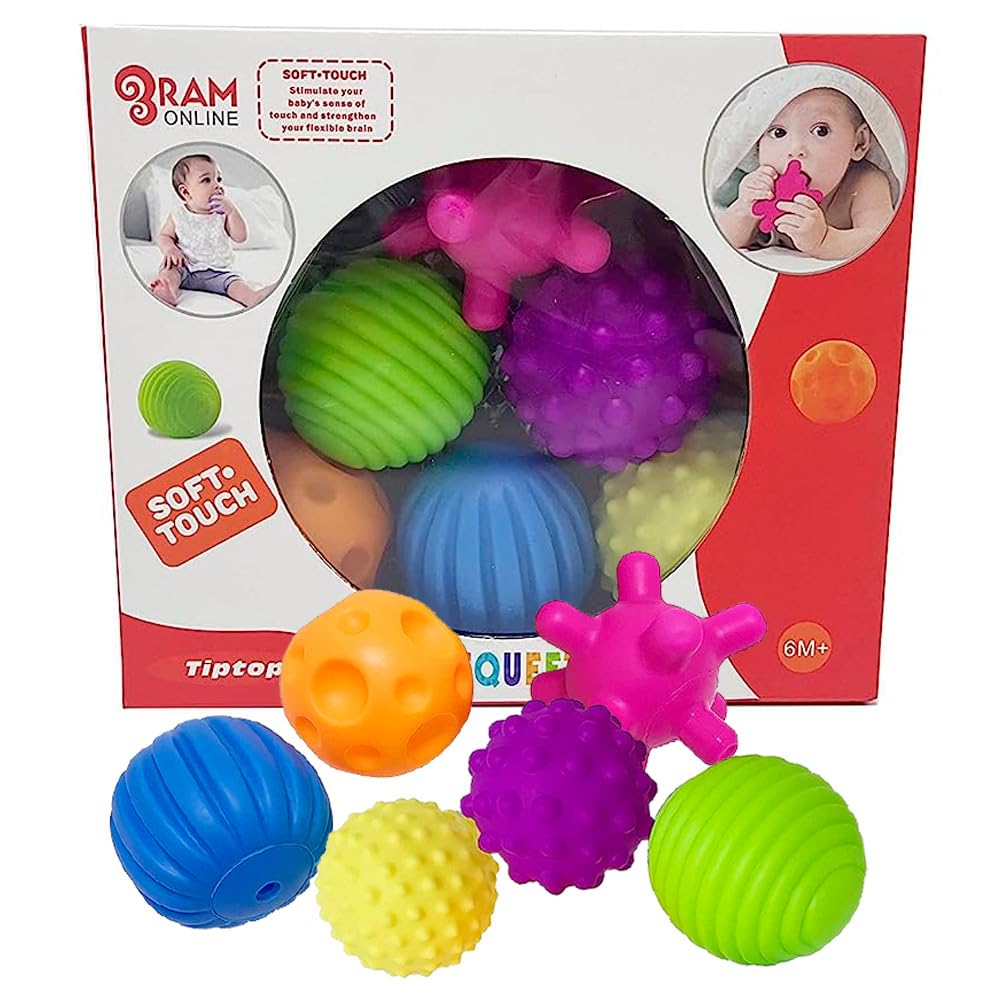 RAM ONLINE Sensory Baby Balls - 6 Pack Textured Teething Toys | Multi-coloured | Easy Grasp 1