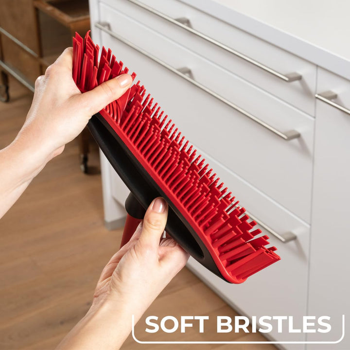 Vileda Pet Pro Always Clean Broom - Rubber Broom for Pet Hair Removal, Angled Bristles for Corners, Easy Rinse Clean, Red