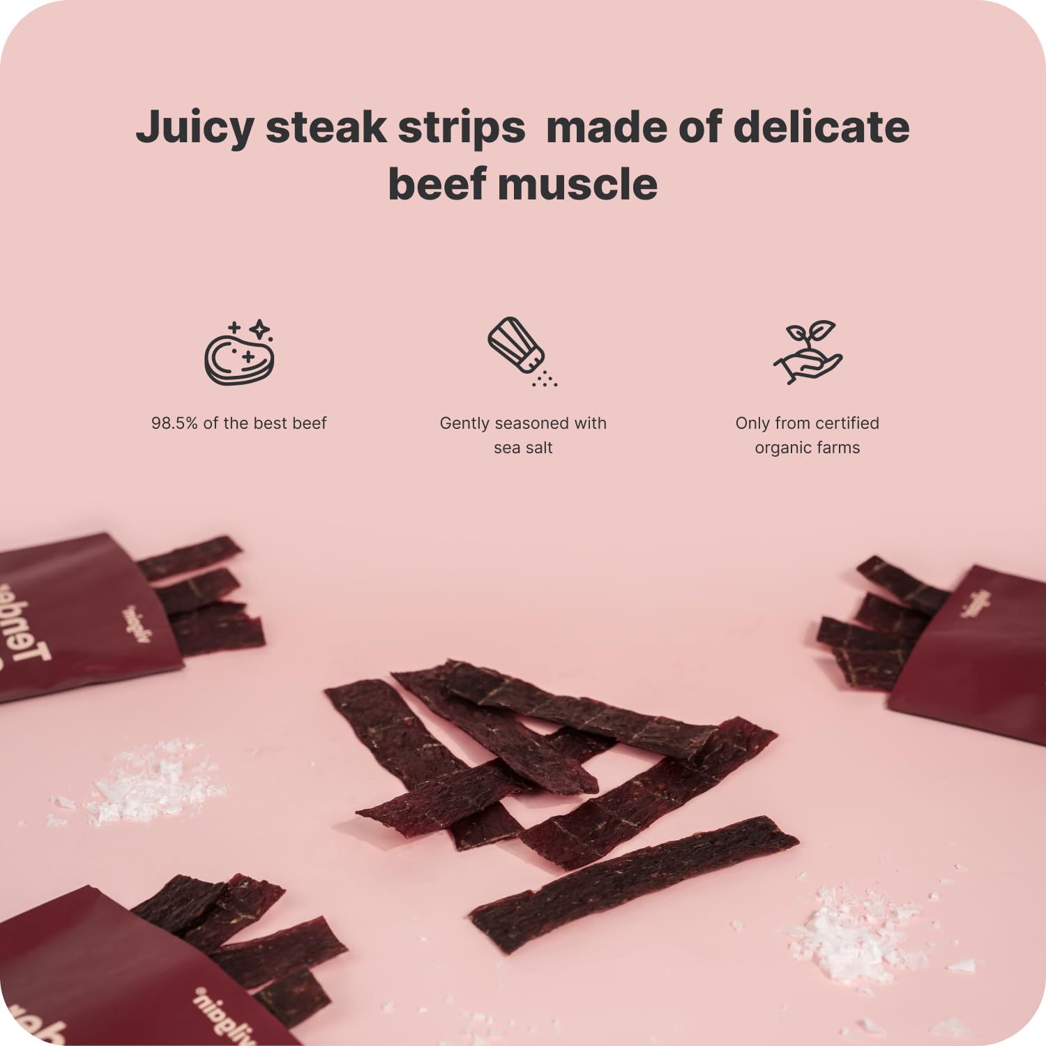 Vilgain Organic Beef Steak Strips - High Protein, Gluten-Free, No Nitrates
