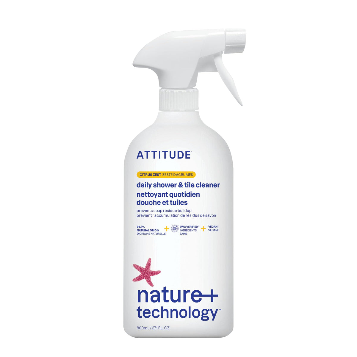 ATTITUDE Daily Shower and Tile Cleaner - 800 ml, EWG Verified, Plant-Based