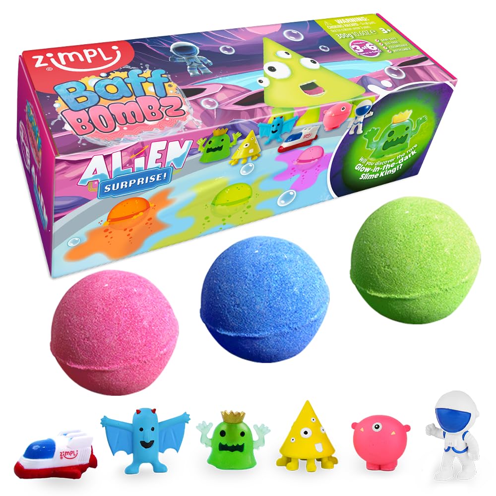 ZIMPLI 3 x 100g Alien Surprise Baff Bombz with Hidden Toy Figure 1