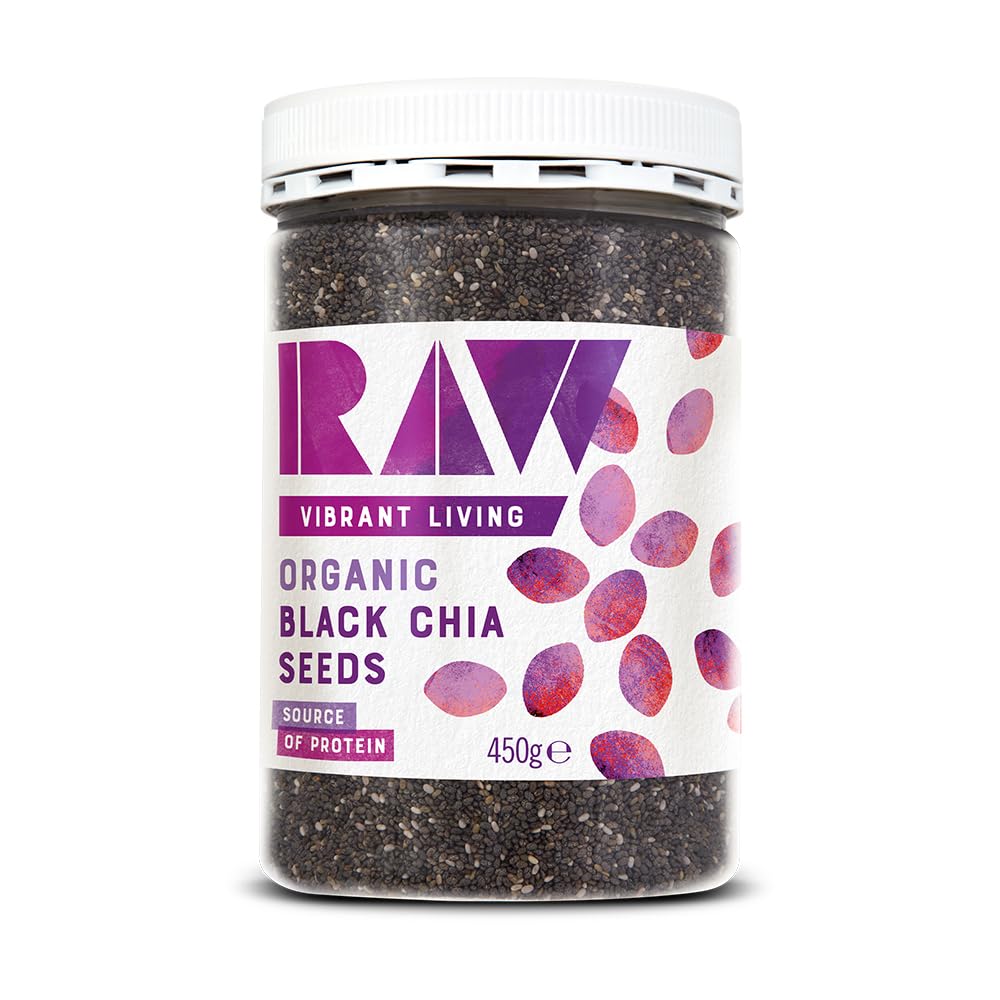 Raw Vibrant Living Organic Black Chia Seeds - High Fibre & Protein | 450g