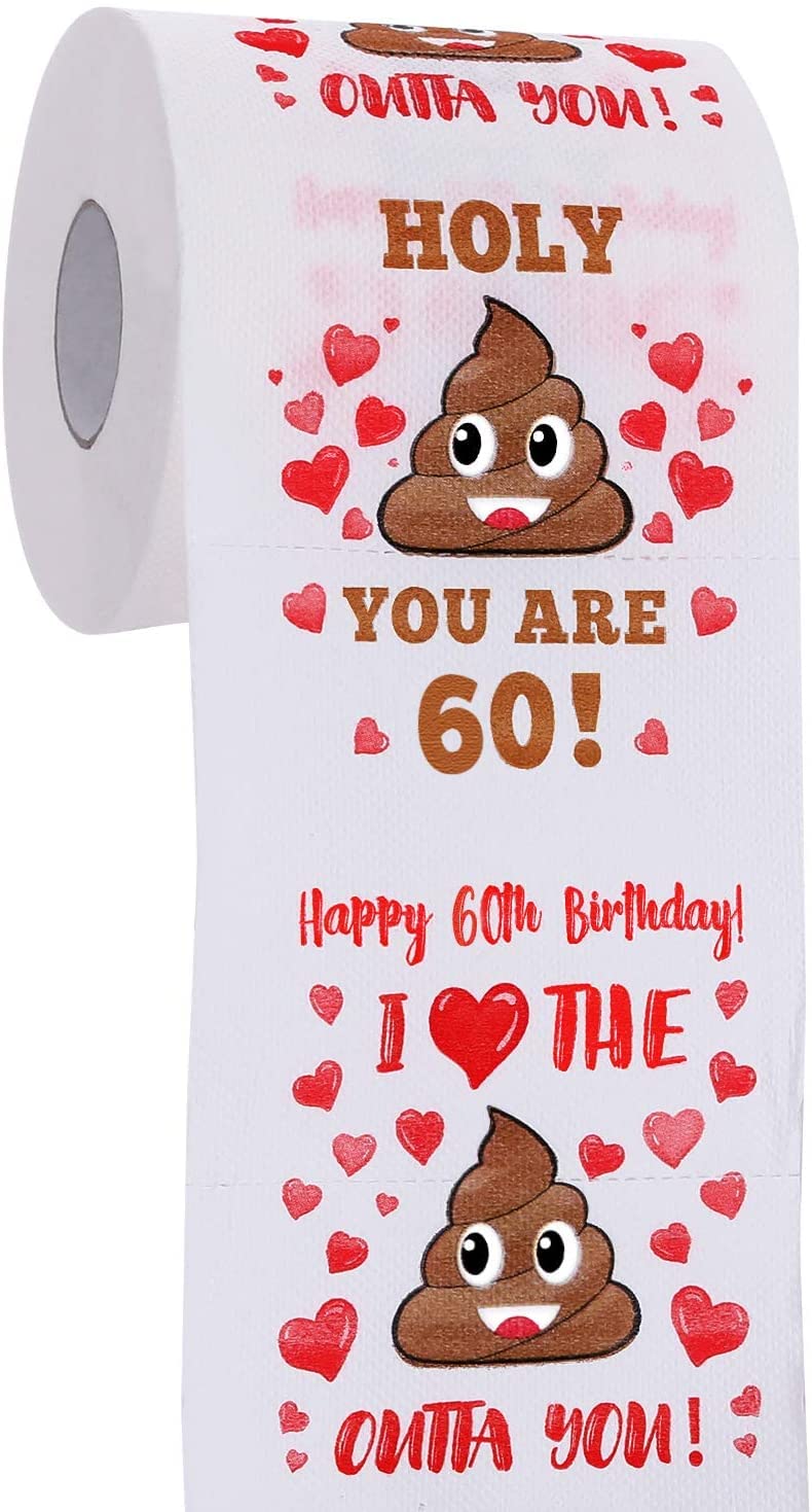 AOZITA 60th Birthday Gag Toilet Paper - 380 Sheets, 3-Ply, Biodegradable | Gift Box Included