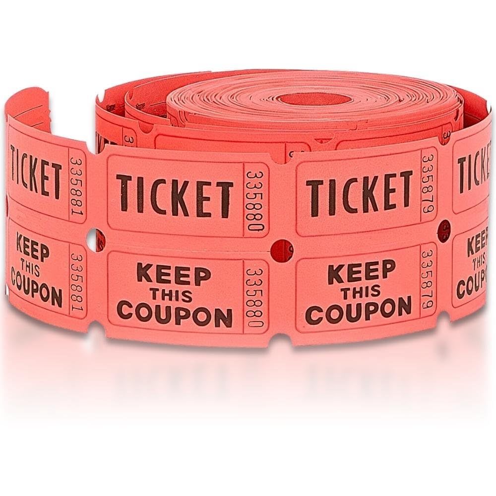 Unique Double Roll of Raffle Tickets - 500 Numbered Tickets in Red, Green, or Blue 1